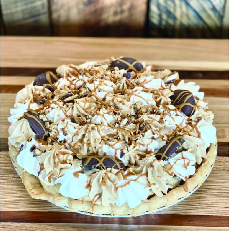 Homemade cream pie topped with candy pieces